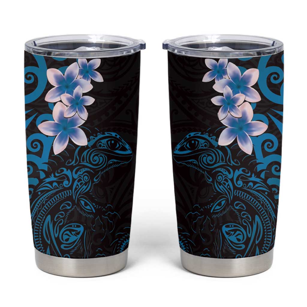 New Zealand Tuatara Plumeria Tumbler Cup Maori Blue Koru Tribal Tattoo LT01 Blue - Polynesian Pride