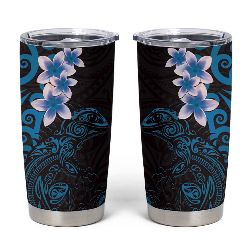 New Zealand Tuatara Plumeria Tumbler Cup Maori Blue Koru Tribal Tattoo