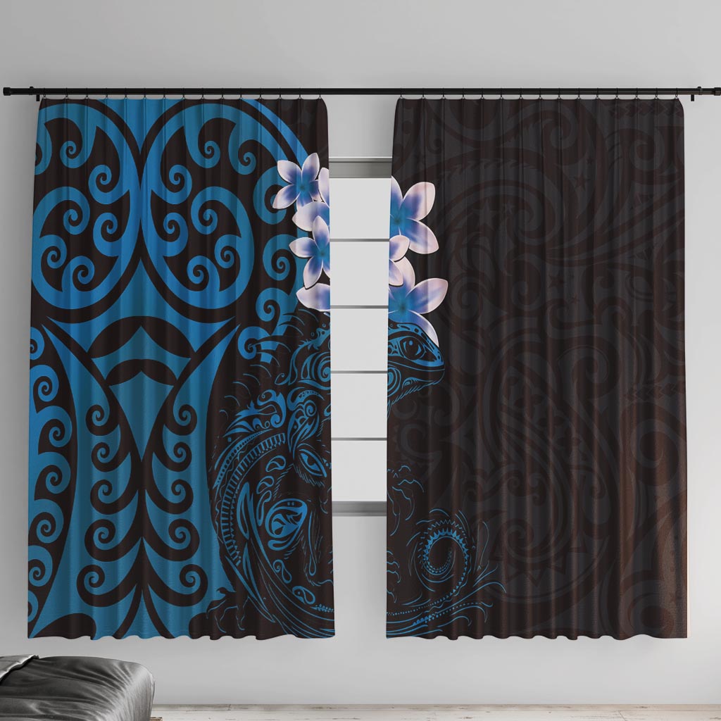 New Zealand Tuatara Plumeria Window Curtain Maori Blue Koru Tribal Tattoo