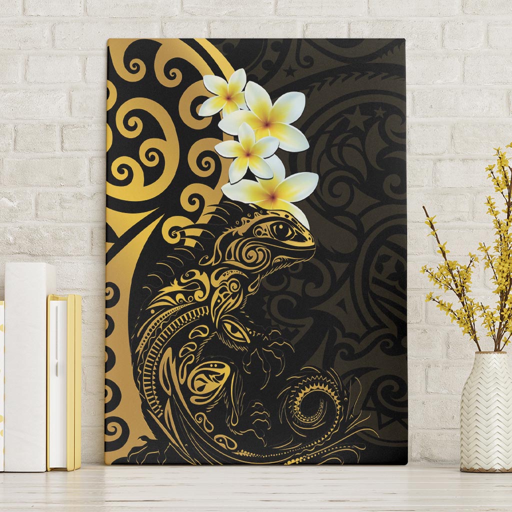 New Zealand Tuatara Plumeria Canvas Wall Art Maori Gold Koru Tribal Tattoo LT01 Without Frame Gold - Polynesian Pride