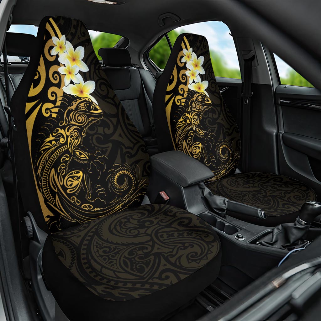 New Zealand Tuatara Plumeria Car Seat Cover Maori Gold Koru Tribal Tattoo