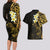 New Zealand Tuatara Plumeria Couples Matching Long Sleeve Bodycon Dress and Hawaiian Shirt Maori Gold Koru Tribal Tattoo