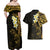 New Zealand Tuatara Plumeria Couples Matching Off Shoulder Maxi Dress and Hawaiian Shirt Maori Gold Koru Tribal Tattoo