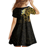 New Zealand Tuatara Plumeria Family Matching Summer Maxi Dress and Hawaiian Shirt Maori Gold Koru Tribal Tattoo