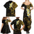 New Zealand Tuatara Plumeria Family Matching Summer Maxi Dress and Hawaiian Shirt Maori Gold Koru Tribal Tattoo