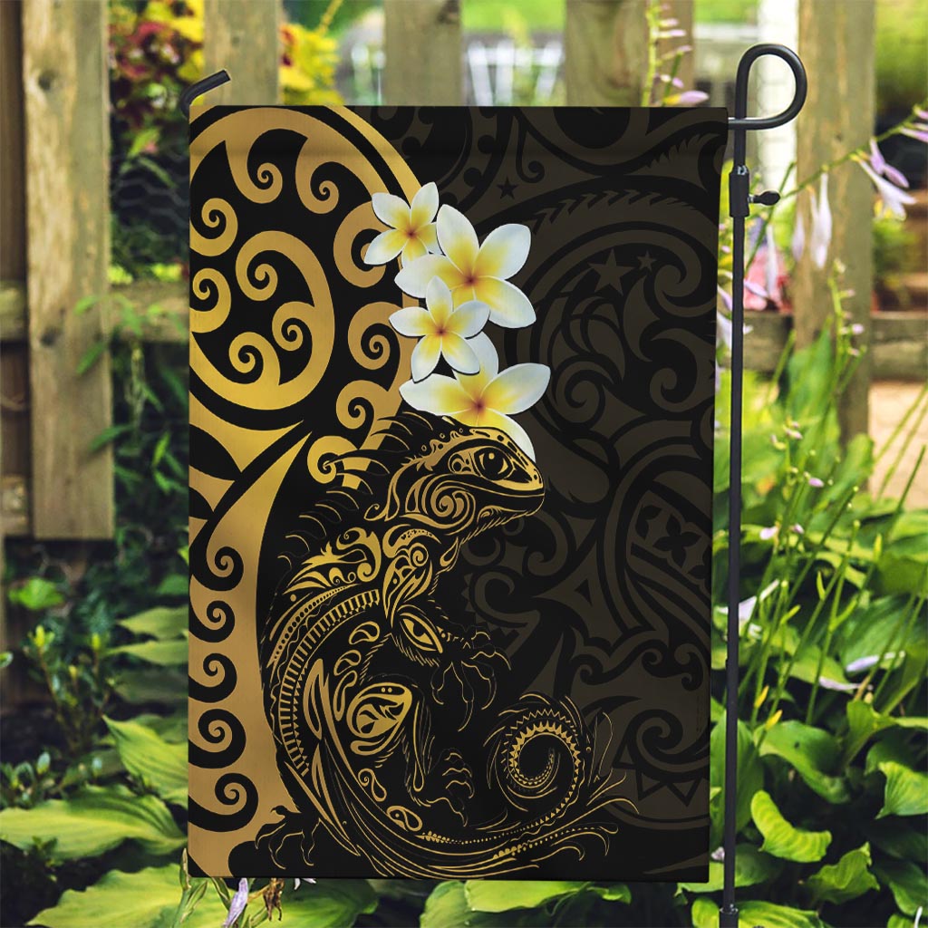 New Zealand Tuatara Plumeria Garden Flag Maori Gold Koru Tribal Tattoo