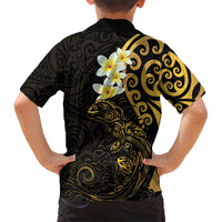 New Zealand Tuatara Plumeria Hawaiian Shirt Maori Gold Koru Tribal Tattoo
