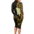 New Zealand Tuatara Plumeria Long Sleeve Bodycon Dress Maori Gold Koru Tribal Tattoo