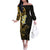 New Zealand Tuatara Plumeria Off The Shoulder Long Sleeve Dress Maori Gold Koru Tribal Tattoo