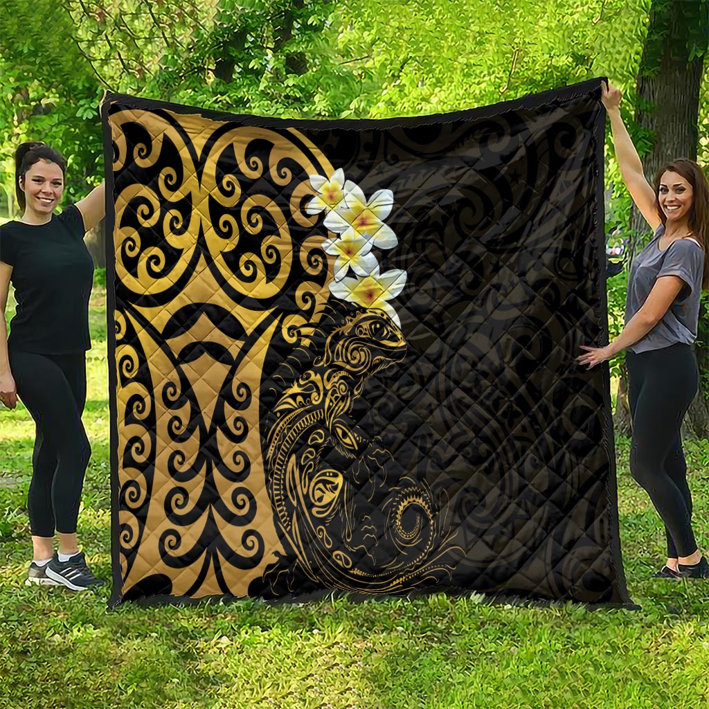 New Zealand Tuatara Plumeria Quilt Maori Gold Koru Tribal Tattoo