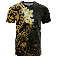 New Zealand Tuatara Plumeria T Shirt Maori Gold Koru Tribal Tattoo
