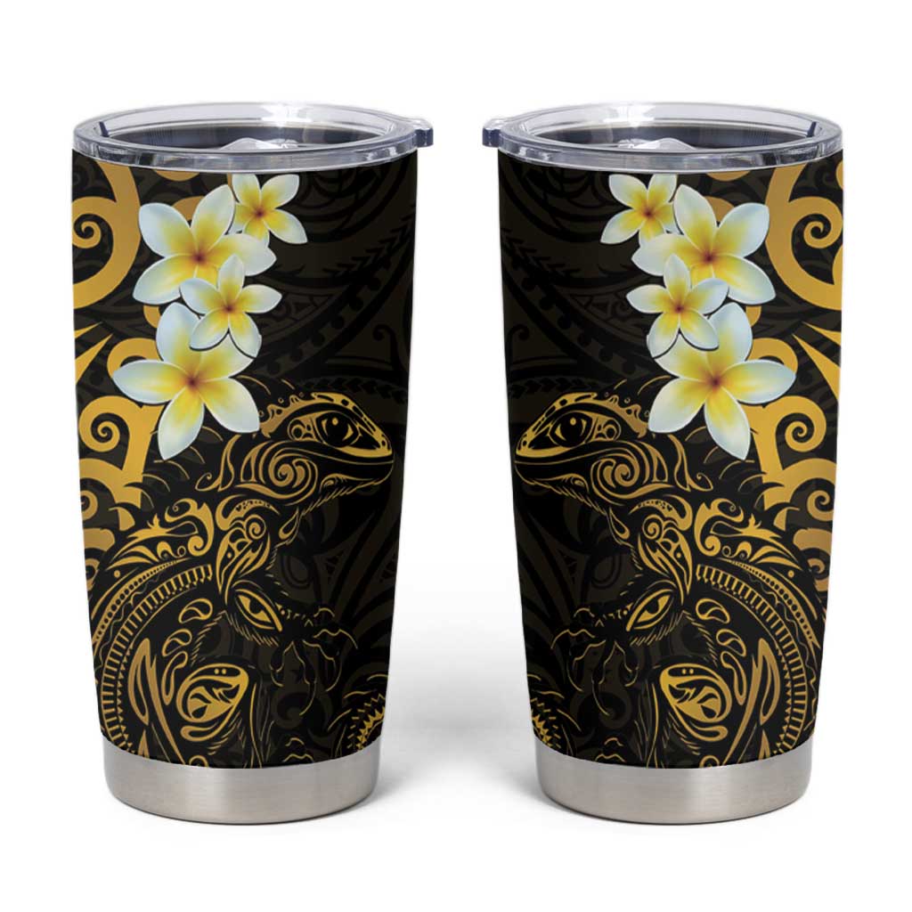 New Zealand Tuatara Plumeria Tumbler Cup Maori Gold Koru Tribal Tattoo LT01 Gold - Polynesian Pride