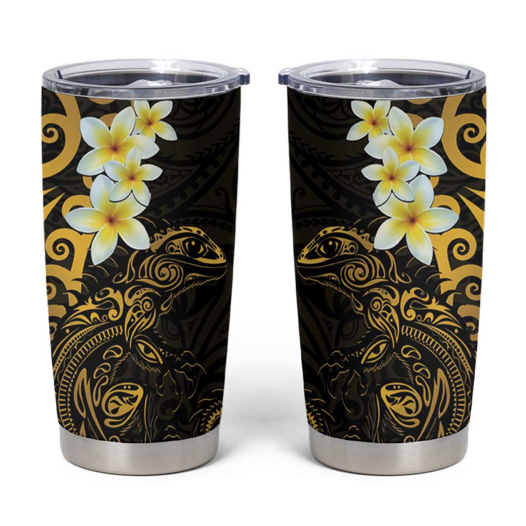 New Zealand Tuatara Plumeria Tumbler Cup Maori Gold Koru Tribal Tattoo