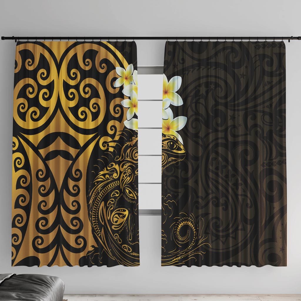 New Zealand Tuatara Plumeria Window Curtain Maori Gold Koru Tribal Tattoo