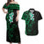 New Zealand Tuatara Plumeria Couples Matching Off Shoulder Maxi Dress and Hawaiian Shirt Maori Green Koru Tribal Tattoo