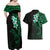 New Zealand Tuatara Plumeria Couples Matching Off Shoulder Maxi Dress and Hawaiian Shirt Maori Green Koru Tribal Tattoo