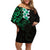 New Zealand Tuatara Plumeria Family Matching Off Shoulder Short Dress and Hawaiian Shirt Maori Green Koru Tribal Tattoo