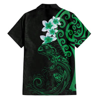 New Zealand Tuatara Plumeria Family Matching Puletasi and Hawaiian Shirt Maori Green Koru Tribal Tattoo