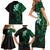 New Zealand Tuatara Plumeria Family Matching Short Sleeve Bodycon Dress and Hawaiian Shirt Maori Green Koru Tribal Tattoo