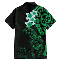 New Zealand Tuatara Plumeria Family Matching Tank Maxi Dress and Hawaiian Shirt Maori Green Koru Tribal Tattoo