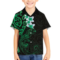 New Zealand Tuatara Plumeria Family Matching Tank Maxi Dress and Hawaiian Shirt Maori Green Koru Tribal Tattoo