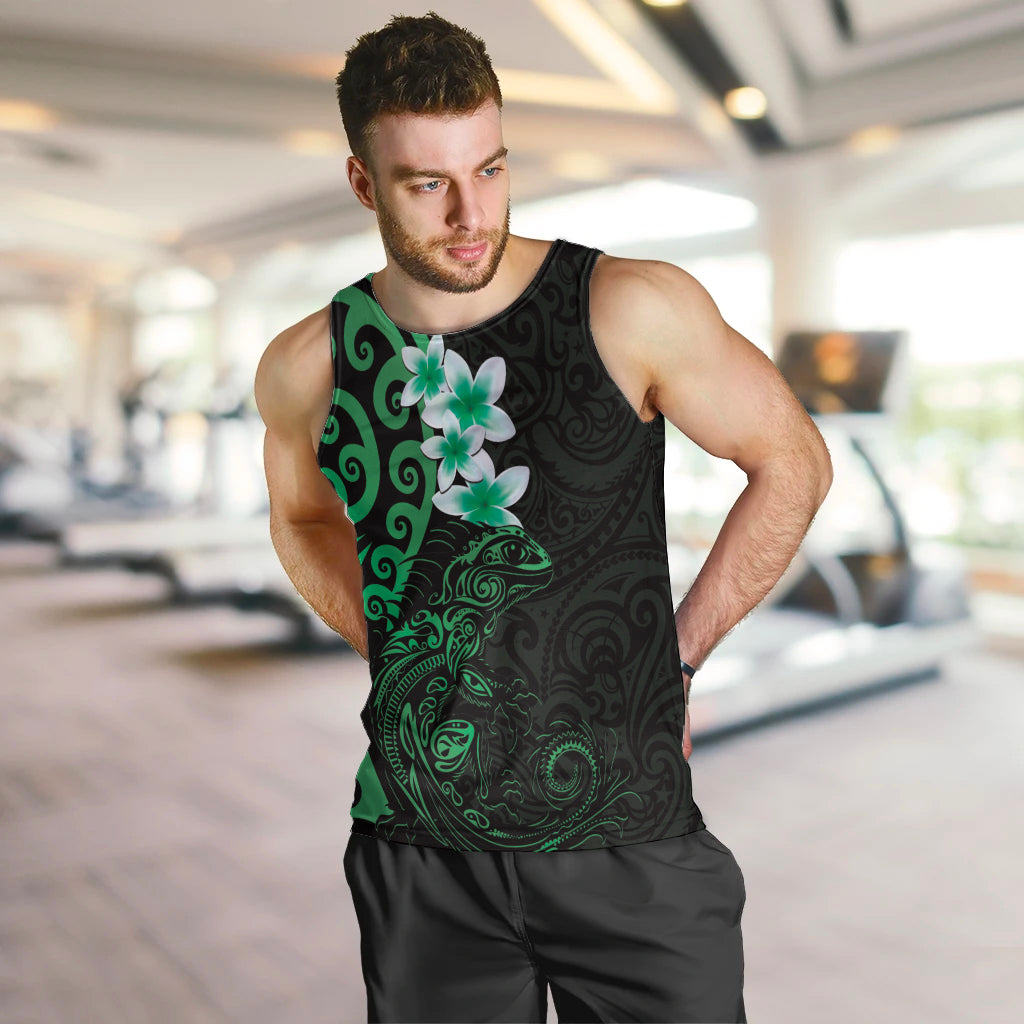New Zealand Tuatara Plumeria Men Tank Top Maori Green Koru Tribal Tattoo LT01 Green - Polynesian Pride