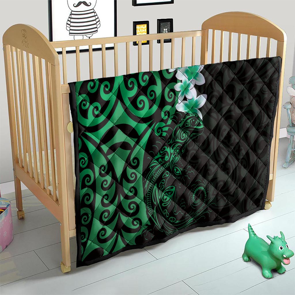 New Zealand Tuatara Plumeria Quilt Maori Green Koru Tribal Tattoo