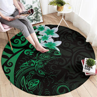 New Zealand Tuatara Plumeria Round Carpet Maori Green Koru Tribal Tattoo