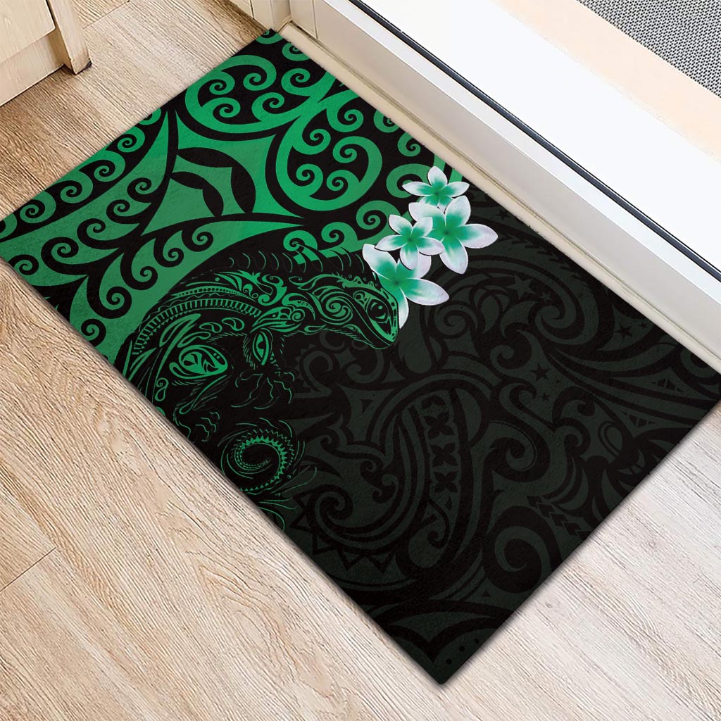 New Zealand Tuatara Plumeria Rubber Doormat Maori Green Koru Tribal Tattoo
