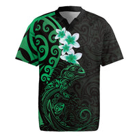 New Zealand Tuatara Plumeria Rugby Jersey Maori Green Koru Tribal Tattoo