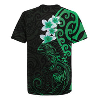 New Zealand Tuatara Plumeria Rugby Jersey Maori Green Koru Tribal Tattoo