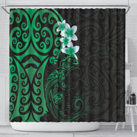New Zealand Tuatara Plumeria Shower Curtain Maori Green Koru Tribal Tattoo