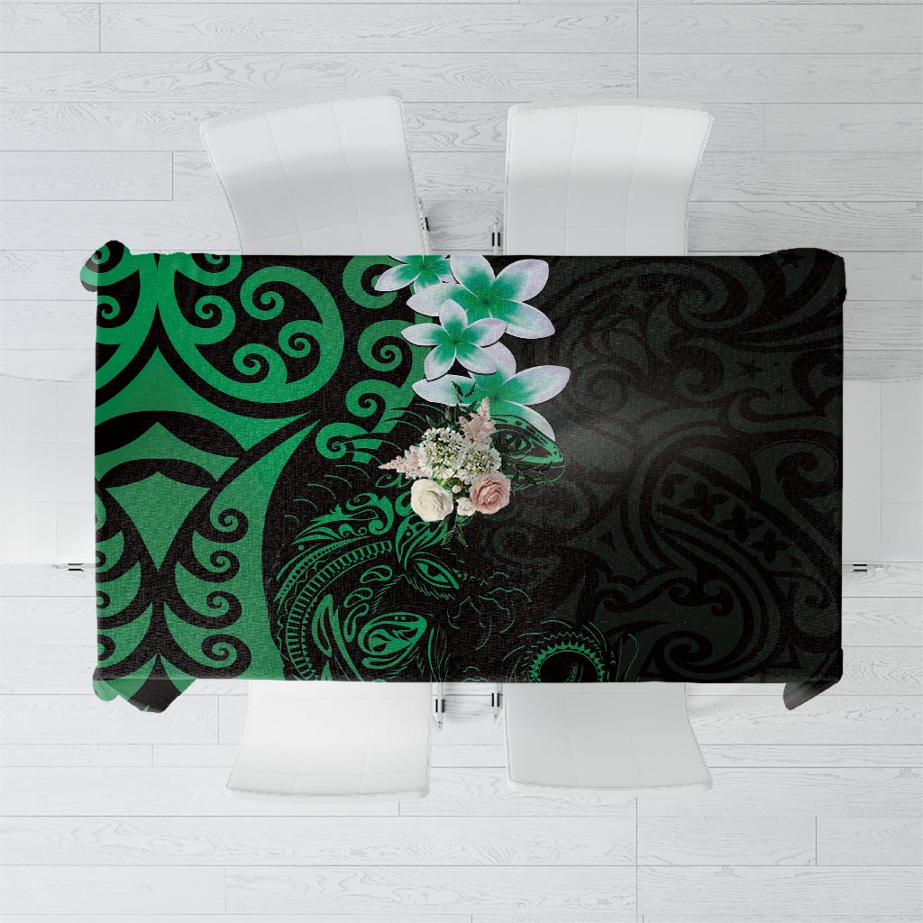 New Zealand Tuatara Plumeria Tablecloth Maori Green Koru Tribal Tattoo