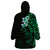 New Zealand Tuatara Plumeria Wearable Blanket Hoodie Maori Green Koru Tribal Tattoo