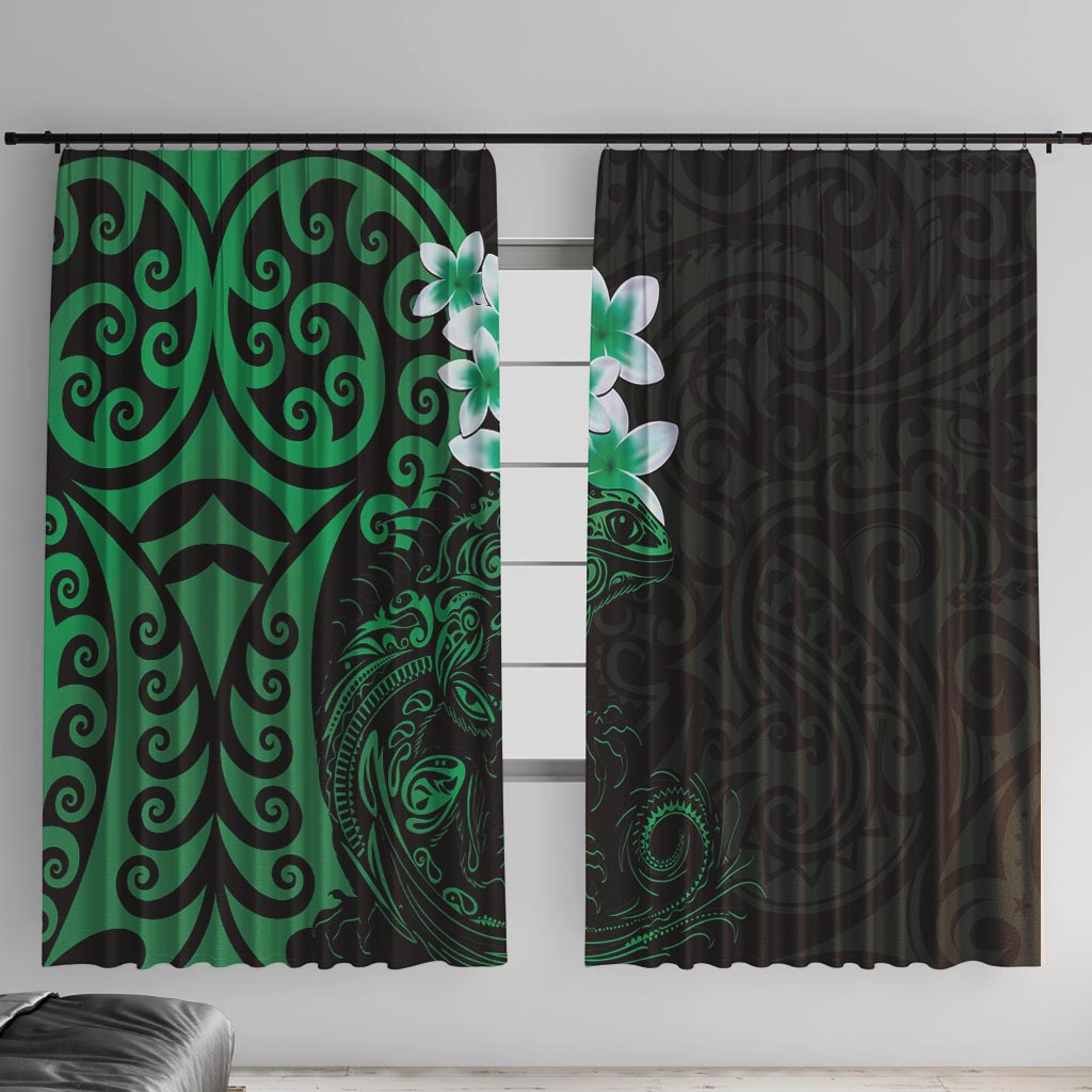 New Zealand Tuatara Plumeria Window Curtain Maori Green Koru Tribal Tattoo