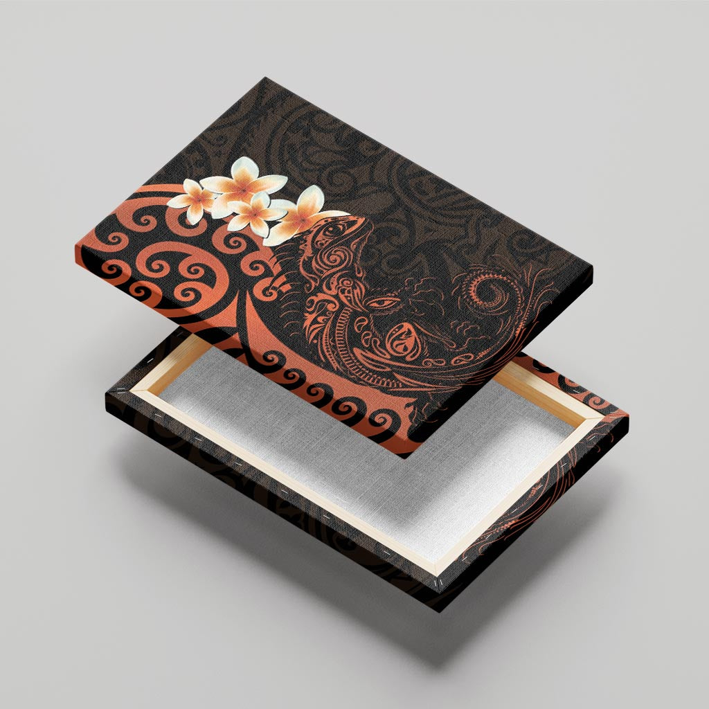 New Zealand Tuatara Plumeria Canvas Wall Art Maori Orange Koru Tribal Tattoo LT01 - Polynesian Pride