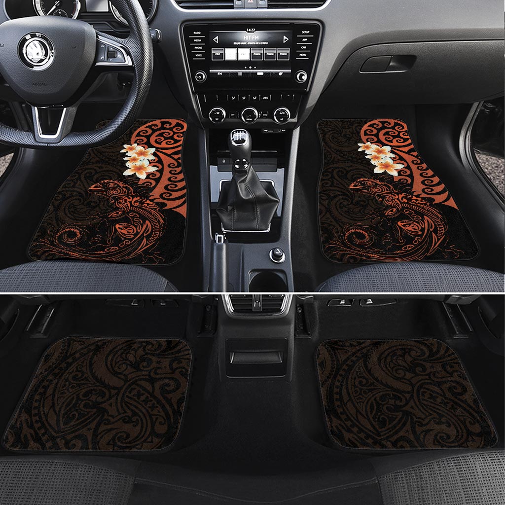 New Zealand Tuatara Plumeria Car Mats Maori Orange Koru Tribal Tattoo LT01 Set 4pcs Orange - Polynesian Pride