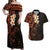 New Zealand Tuatara Plumeria Couples Matching Off Shoulder Maxi Dress and Hawaiian Shirt Maori Orange Koru Tribal Tattoo