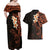 New Zealand Tuatara Plumeria Couples Matching Off Shoulder Maxi Dress and Hawaiian Shirt Maori Orange Koru Tribal Tattoo