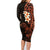 New Zealand Tuatara Plumeria Family Matching Long Sleeve Bodycon Dress and Hawaiian Shirt Maori Orange Koru Tribal Tattoo