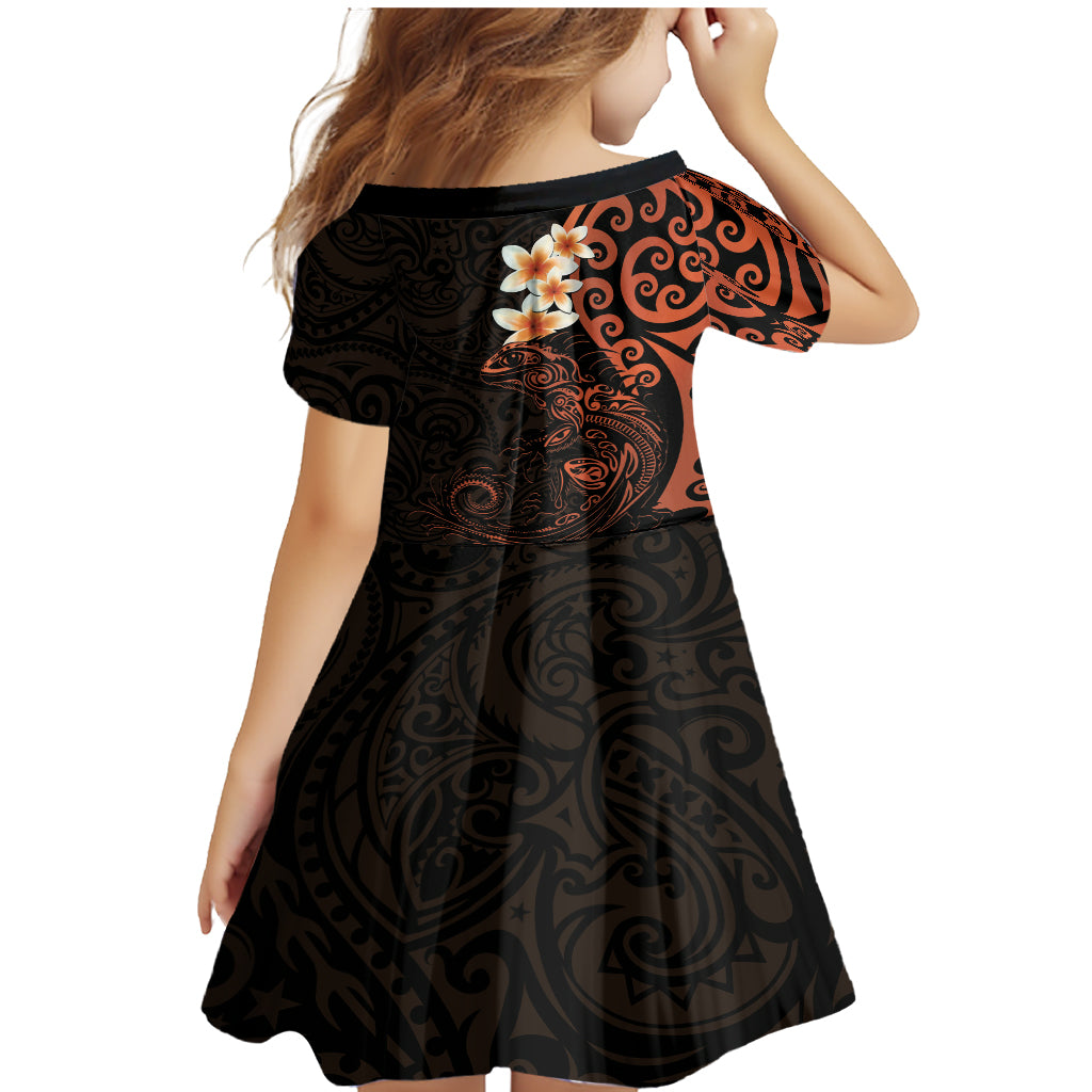 New Zealand Tuatara Plumeria Family Matching Mermaid Dress and Hawaiian Shirt Maori Orange Koru Tribal Tattoo