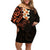 New Zealand Tuatara Plumeria Family Matching Off Shoulder Short Dress and Hawaiian Shirt Maori Orange Koru Tribal Tattoo