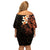 New Zealand Tuatara Plumeria Family Matching Off Shoulder Short Dress and Hawaiian Shirt Maori Orange Koru Tribal Tattoo