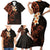 New Zealand Tuatara Plumeria Family Matching Short Sleeve Bodycon Dress and Hawaiian Shirt Maori Orange Koru Tribal Tattoo