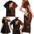 New Zealand Tuatara Plumeria Family Matching Short Sleeve Bodycon Dress and Hawaiian Shirt Maori Orange Koru Tribal Tattoo