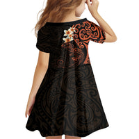 New Zealand Tuatara Plumeria Family Matching Summer Maxi Dress and Hawaiian Shirt Maori Orange Koru Tribal Tattoo