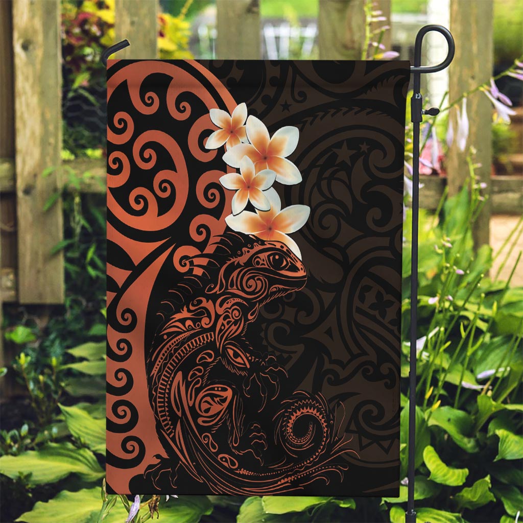 New Zealand Tuatara Plumeria Garden Flag Maori Orange Koru Tribal Tattoo