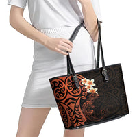 New Zealand Tuatara Plumeria Leather Tote Bag Maori Orange Koru Tribal Tattoo