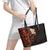 New Zealand Tuatara Plumeria Leather Tote Bag Maori Orange Koru Tribal Tattoo