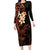 New Zealand Tuatara Plumeria Long Sleeve Bodycon Dress Maori Orange Koru Tribal Tattoo